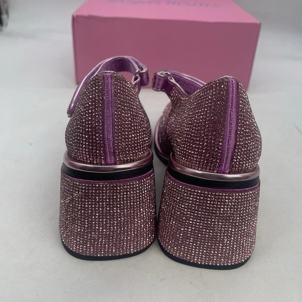 Sugar Thrillz Platform Heels Womens 8M Pink Glitter Rhinestone Chunky NEW w Box